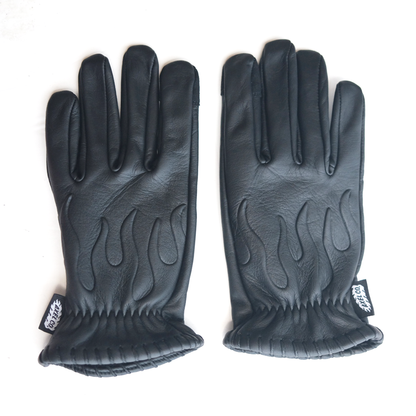 Embossed Black Cowhide Flame Gloves