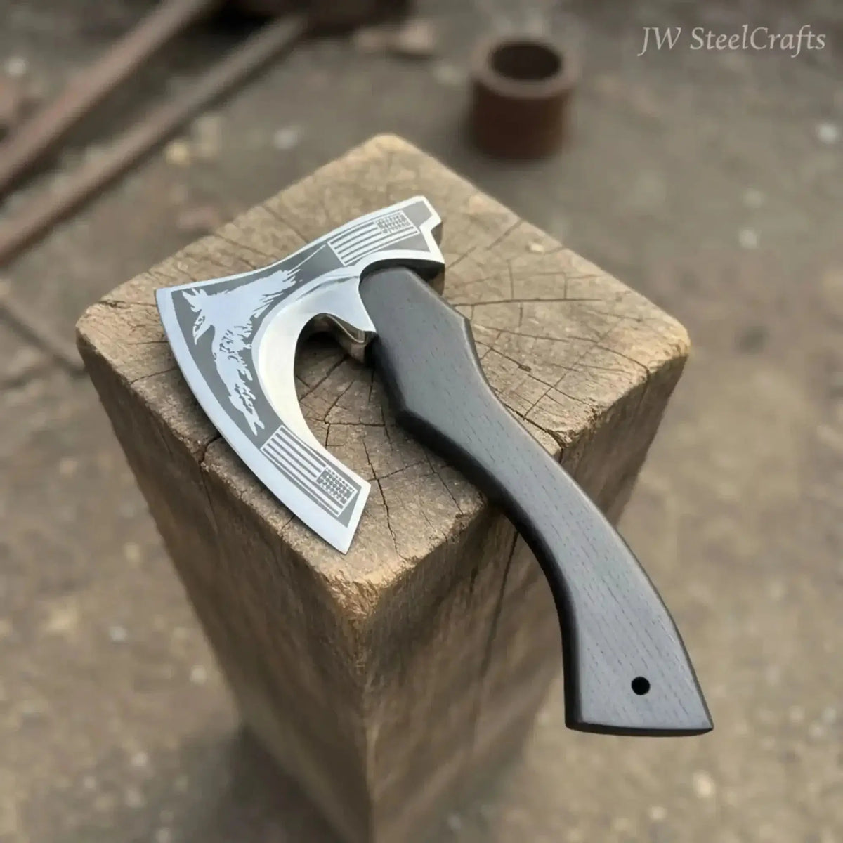 Modern Viking Fantasy Hatchet Curved Bearded Steel Axe Handmade