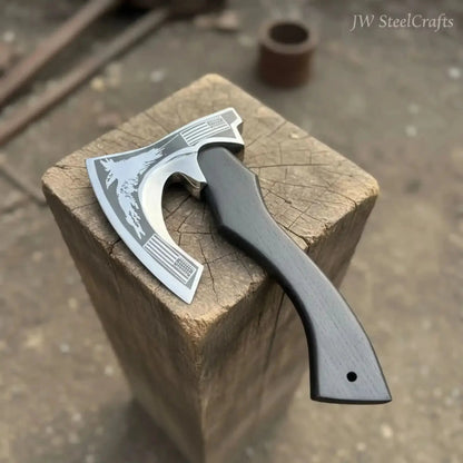 Modern Viking Fantasy Hatchet Curved Bearded Steel Axe Handmade