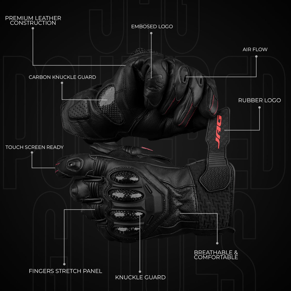 Gladiator Leather Motorcycle Gloves Reinforced Knuckle Men