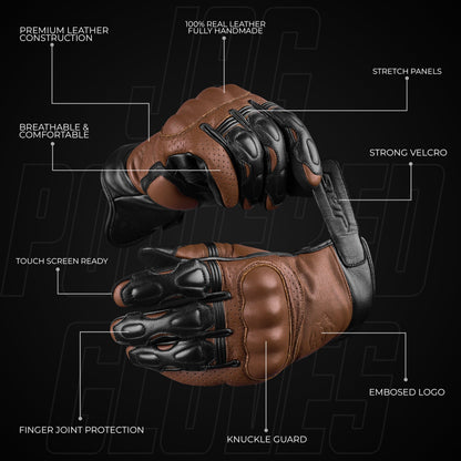 Helios Leather Motorcycle Gloves with Knuckle Protection