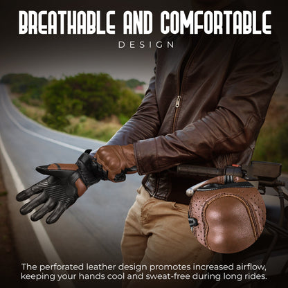 Helios Leather Motorcycle Gloves with Knuckle Protection