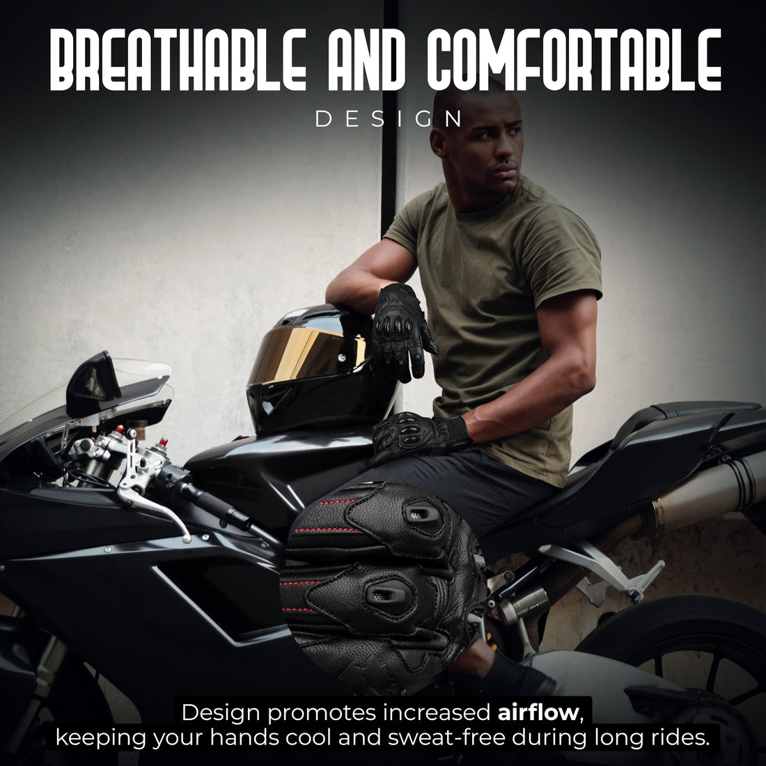 Gladiator Leather Motorcycle Gloves Reinforced Knuckle Men
