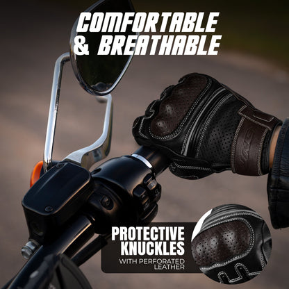 Ninja Leather Motorcycle Gloves Black Brown Knuckle Guard