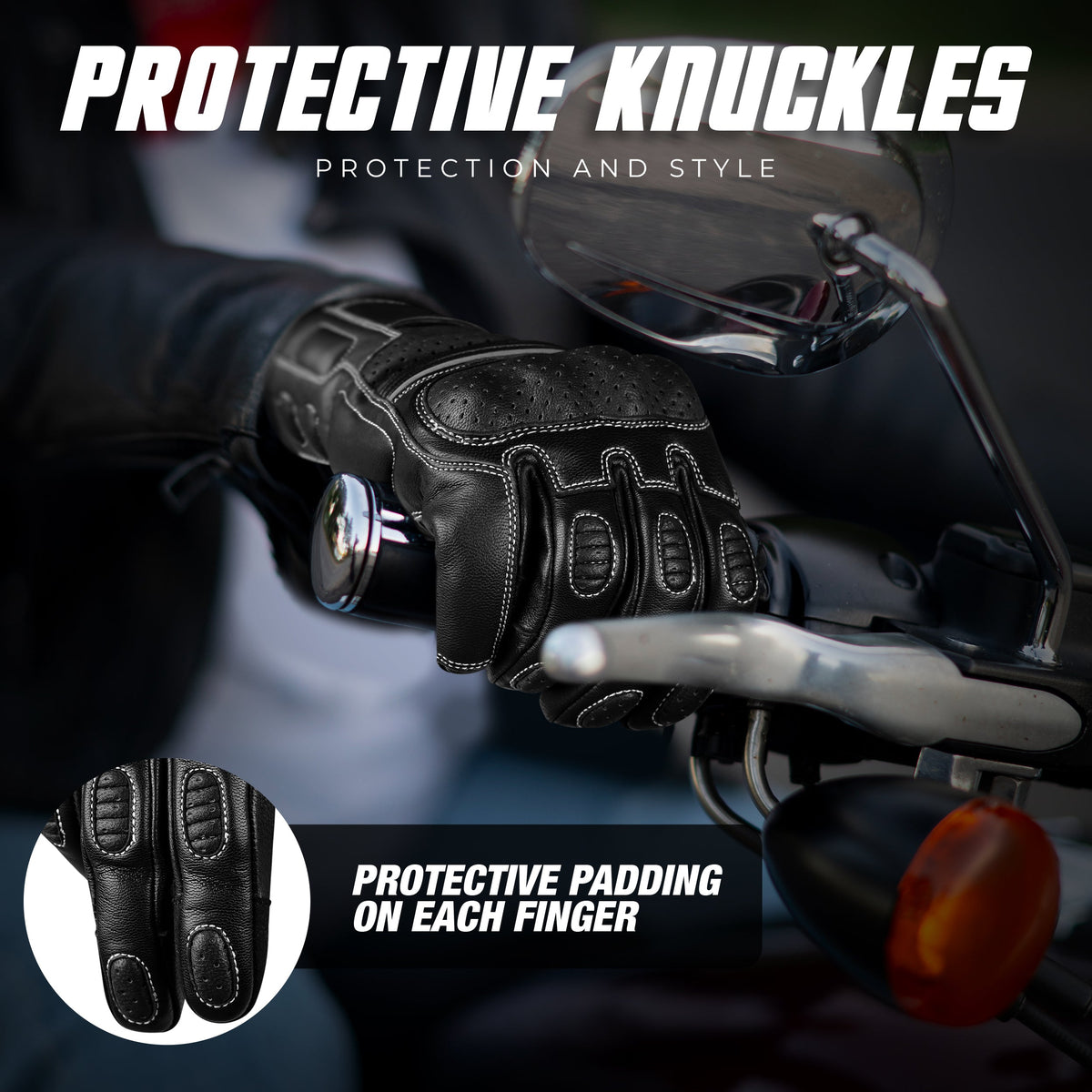 Ninja Leather Motorcycle Gloves Black Brown Knuckle Guard