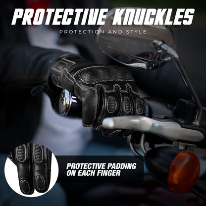 Ninja Leather Motorcycle Gloves Black Brown Knuckle Guard