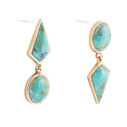 Miss-Matched Blue Turquoise Golden Post Earrings