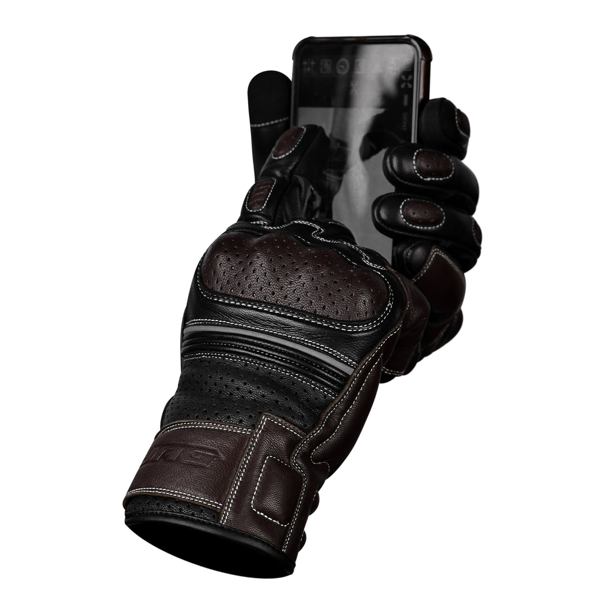 Ninja Leather Motorcycle Gloves Black Brown Knuckle Guard