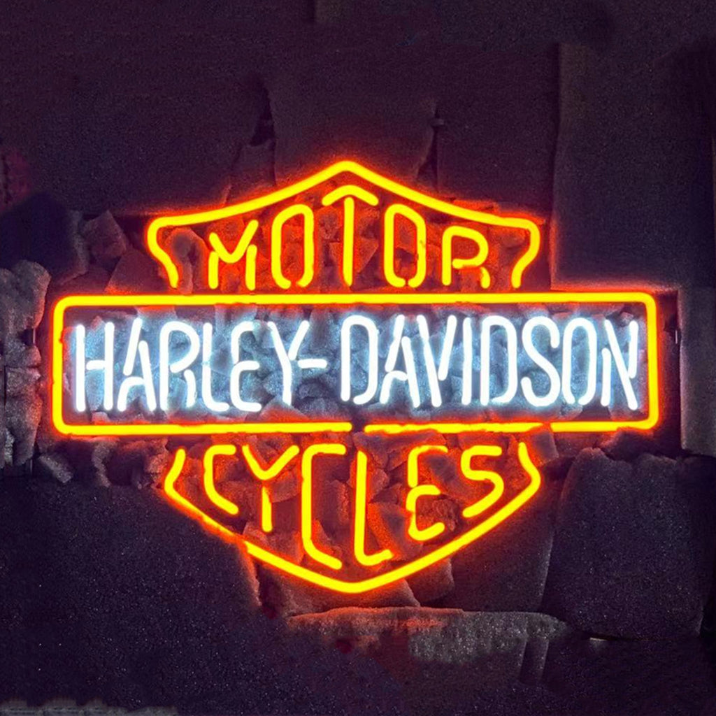 Harley Davidson Orange Motorcycle Neon Sign Light Bar Garage