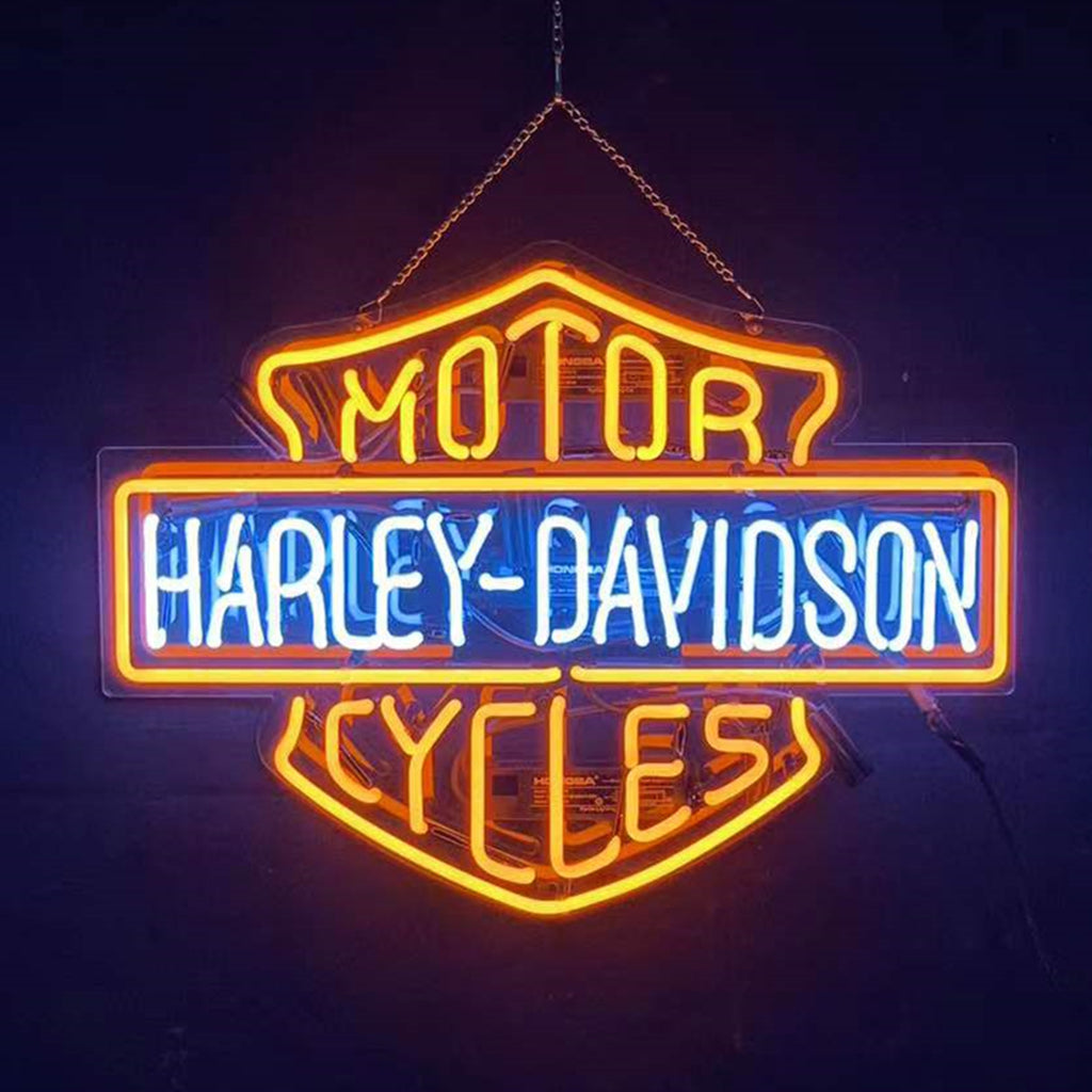 Harley Davidson Orange Motorcycle Neon Sign Light Bar Garage