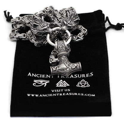 Viking Wolf Mjolnir King Chain Stainless Steel Necklace