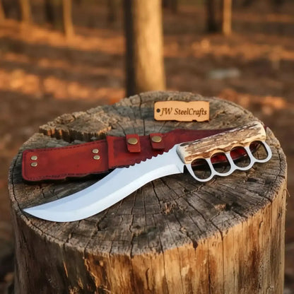 Premium Stainless Steel Hunting Knife Stag Horn Handle Fixed Blade