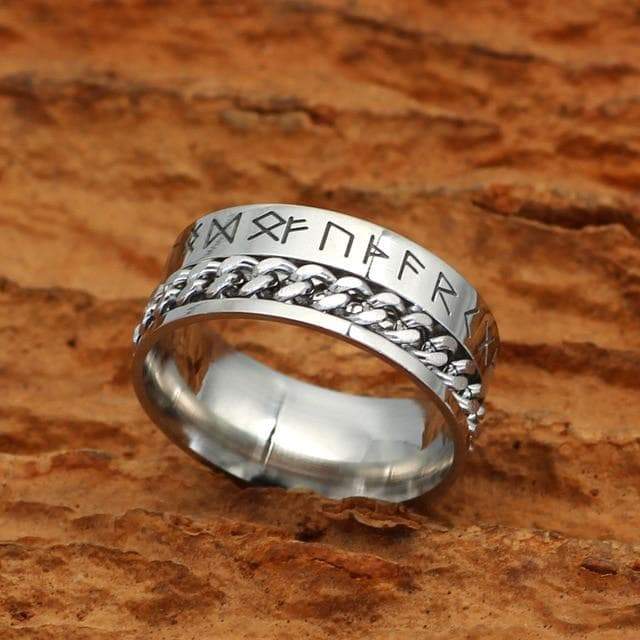 Viking Nordic Runes Solid Stainless Steel Ring Norse