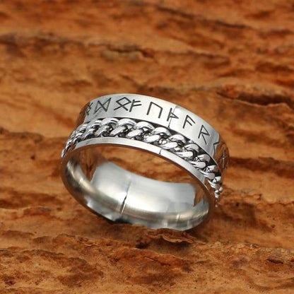 Viking Nordic Runes Solid Stainless Steel Ring Norse