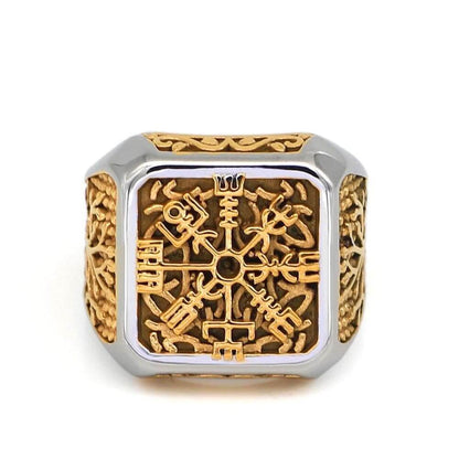 Viking Vegvisir Yggdrasil Solid Stainless Steel Ring Norse