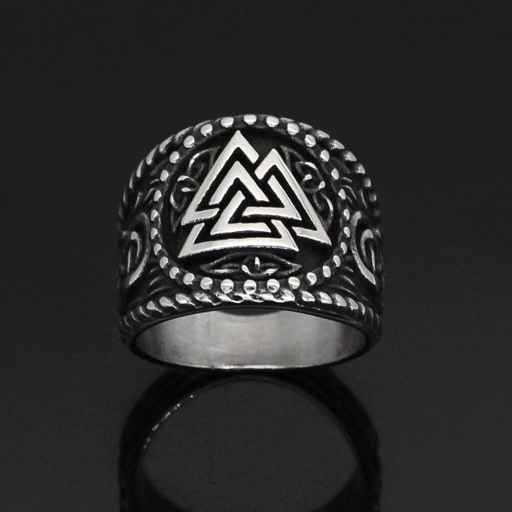 Viking Nordic Valknut Solid Stainless Steel Ring Norse