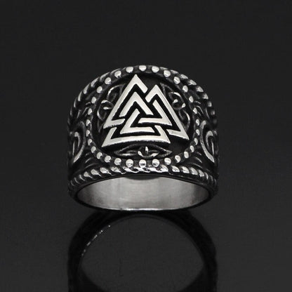 Viking Nordic Valknut Solid Stainless Steel Ring Norse