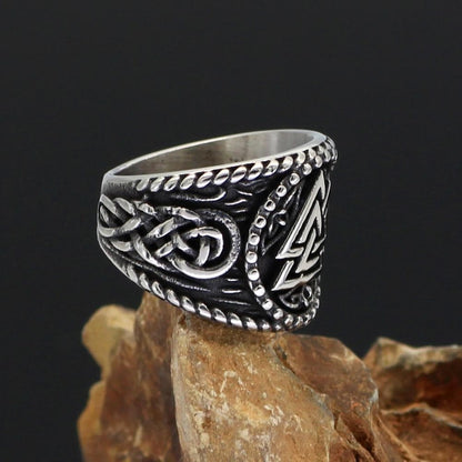 Viking Nordic Valknut Solid Stainless Steel Ring Norse