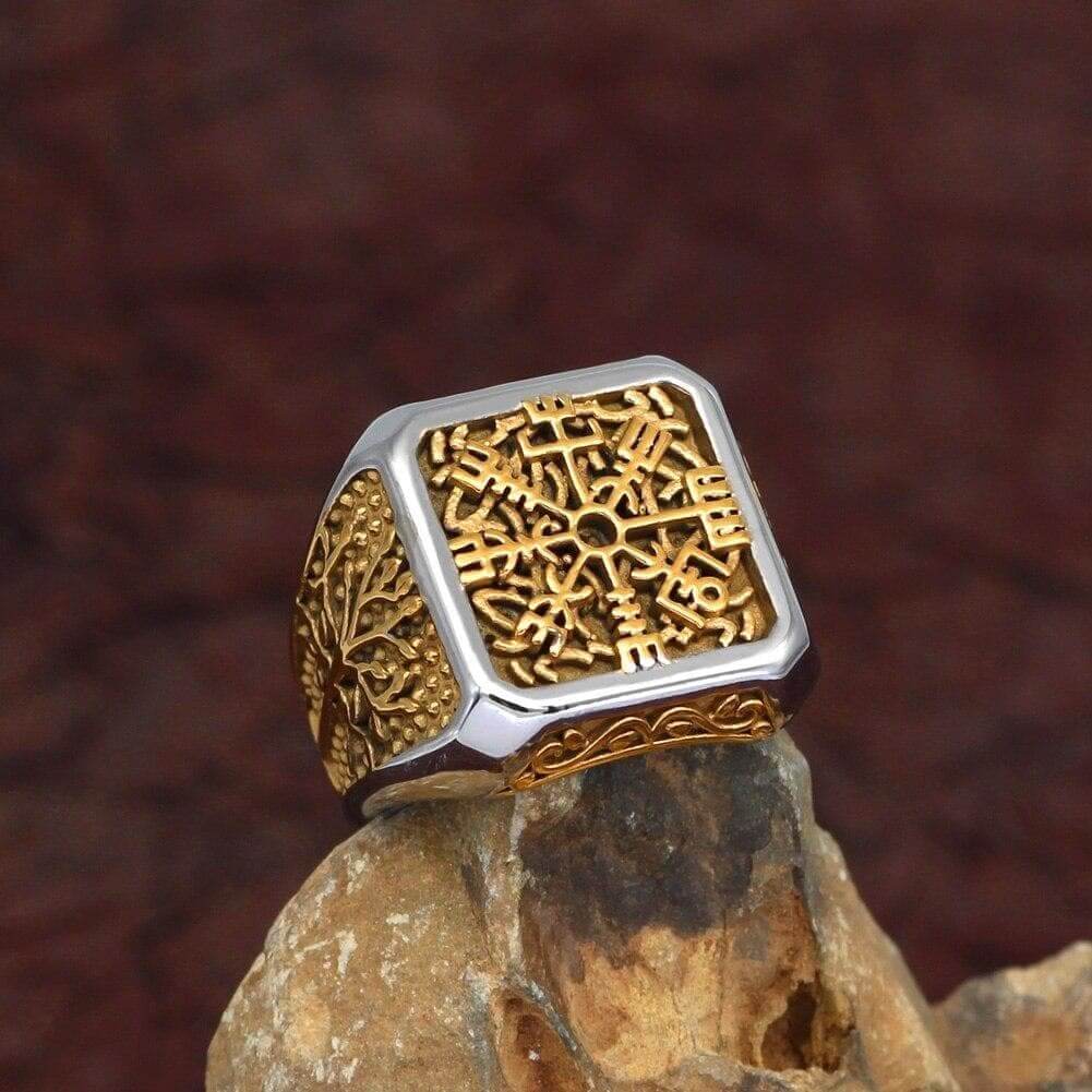 Viking Vegvisir Yggdrasil Solid Stainless Steel Ring Norse