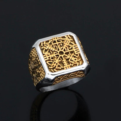 Viking Vegvisir Yggdrasil Solid Stainless Steel Ring Norse