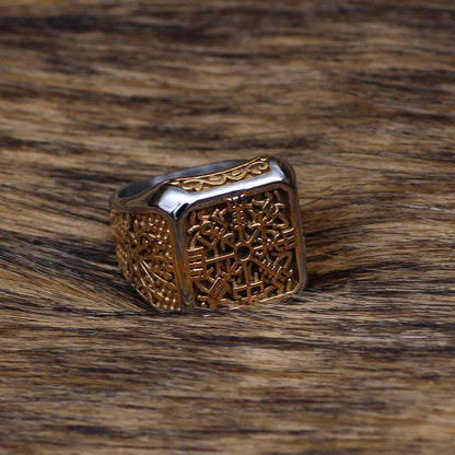 Viking Vegvisir Yggdrasil Solid Stainless Steel Ring Norse