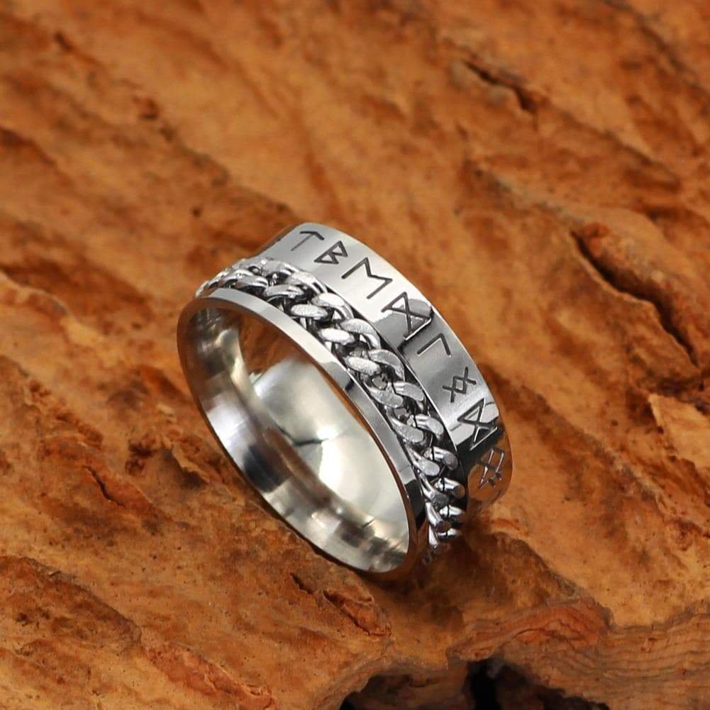 Viking Nordic Runes Solid Stainless Steel Ring Norse