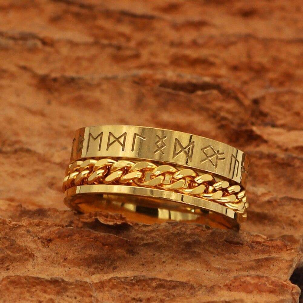 Viking Nordic Runes Solid Stainless Steel Ring Norse