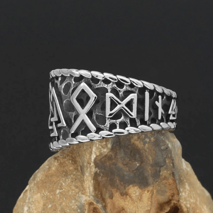 Viking Runes and Valknut Stainless Steel Ring Norse Power