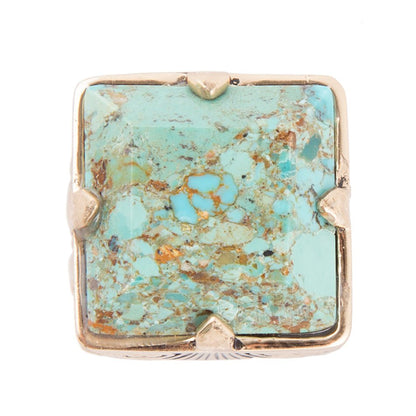 Square Statement Blue Turquoise Golden Ring