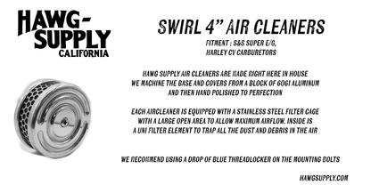 Swirl 4" Air Cleaner for S&amp;S and CV Carb Harley Custom