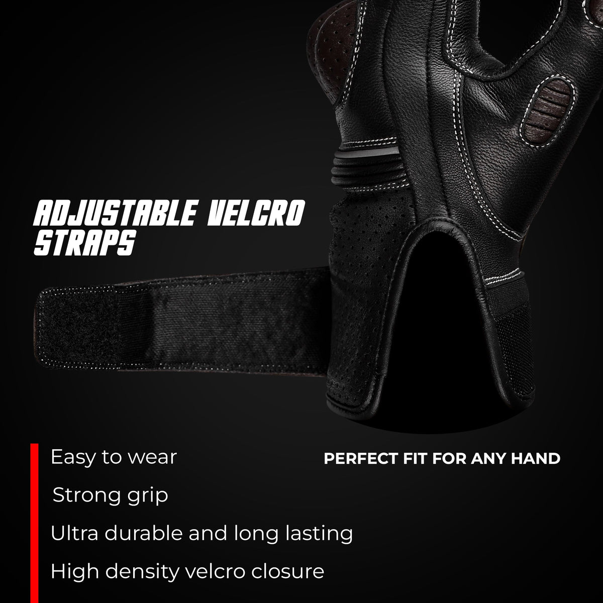 Ninja Leather Motorcycle Gloves Black Brown Knuckle Guard